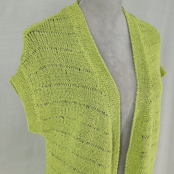 Coldwater Creek Sweater Womens Medium 10 12 Lime Green Cardigan Nautical Beach - Picture 6 of 13